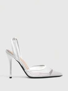 CUCCOO SZL Mesh Pointed Back Space Stiletto Shoes, Side Space Design, Workplace Commuting Dating Slim High Heels - White - View 3