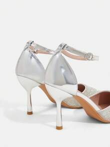 CUCCOO TILAWA Summer Ladies Elegant Luxury Rhinestone Hollow Sandals Shopping Party Commuter Office Fashion Pointed High Heels - Silver - View 7