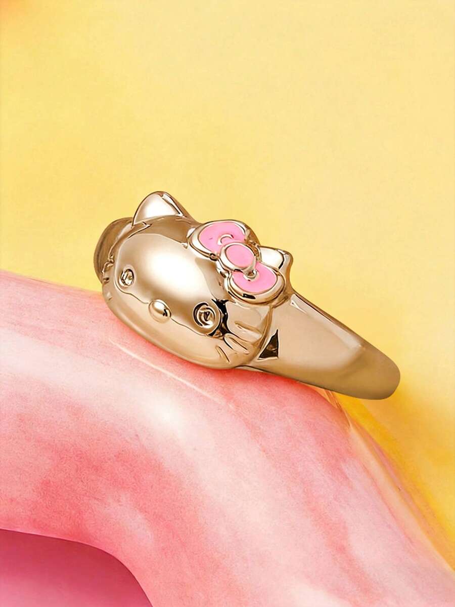 HELLO KITTY AND FRIENDS | SHEIN 時尚可愛卡通金合金戒指,滴油設計,節日禮物,適合送禮 - 彩色 - 查看 1