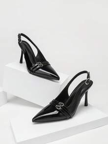 CUCCOO SZL Women's Shoes Fashion PU Material Pointed Stiletto High Heels, Double Strap Simple Glossy Design, Suitable For Commuting Parties - Black - View 6