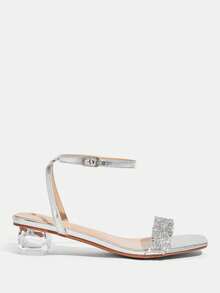 CUCCOO TILAWA Women's Fashion Crystal Glass Rhinestone Decorated High Heel Sandals For Outdoor Events And Parties, Spring Shoes, Spring Break Easter Prom Heels - Bright silver - View 3