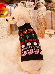 PETSIN 1pc Christmas Pet Cat Dog Universal Green Diamond Grid Elk Snowflake Cute Pattern Jacquard Knitted Elastic Comfortable Dog Christmas Sweater - Multicolor - View 4
