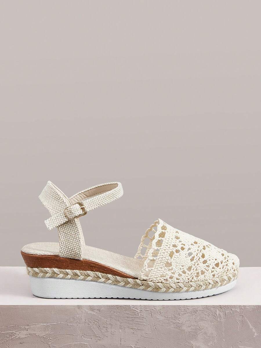 Styleloop Zapatos de plataforma y cuña sin cordones para mujer, punta puntiaguda con decoración de hebilla, adecuados para la temporada de vacaciones, primavera/verano - Malla blanca - Ver 1