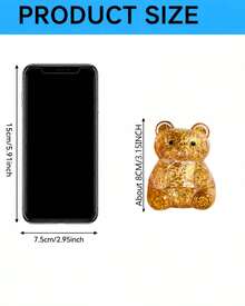1pc Gold Glitter Bear Squeeze Figure With Clear Jelly Texture, Shimmer Filled Animal Shape In Yellow Striped Window Box, Soft Handheld Squishy Ornament For Desk Decor And Shelf Display - Multicolor - View 4