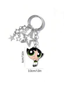 THE POWERPUFF GIRLS X SHEIN 五角星閃鑽金屬包包吊飾 女生風包包吊飾配件禮物 - 彩色 - 查看 4