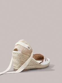 Styleloop Ladies, Rubber Band Cross Strap, Straw Rope, Sandals, High Heels. Fall Shoes - Beige - View 3