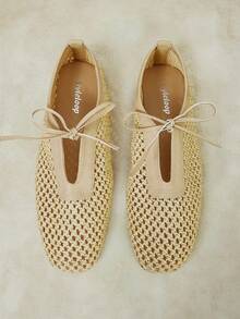 Styleloop Ladies PP Straw Upper, Bow, Decoration, Flat Shoes - Apricot - View 5