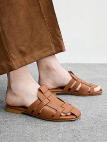 CUCCOO BIZCHIC Women's Shoes, Brown, Woven Upper, Thick Heel, Low Heel Sandals, Suitable For Commuting Office Wear - Brown - View 4