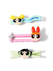 THE POWERPUFF GIRLS X SHEIN 3 buah Jepit Rambut Motif Kartun Lucu, Hadiah, Penjepit Rambut - MultiWarna - View 5