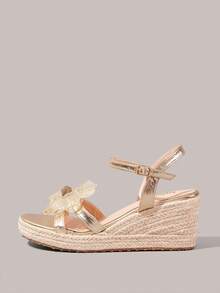 Styleloop Women's Shoes, Brown, Flower Embroidered Hemp Rope Straw Shoes, Wedge Heel Platform Sandals, Height-Enhancing Holiday Bohemian Wear - Gold - View 7