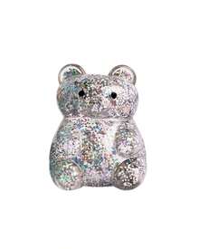 1pc Silver Glitter Bear Squeeze Figure With Clear Jelly Texture, Sparkle Filled Animal Shape In Blue Striped Window Box, Soft Handheld Ornament For Desk Decor, Shelf Display And Travel Carry - Multicolor - View 5