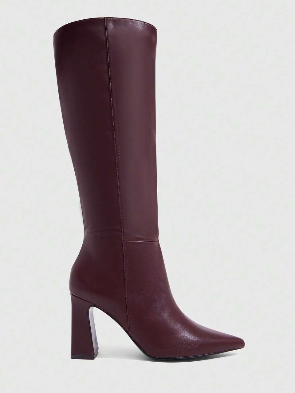 CUCCOO SZL Burgundy Pointed Thick Heel Autumn And Winter Thin Boots, Retro Atmosphere Style Autumn And Winter New Ankela Red Leather High Boots