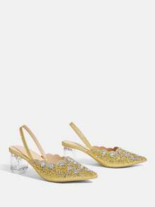 CUCCOO TILAWA Women's Crystal And Glass Rhinestone Pointed Golden High-Heeled Shoes, Suitable For Going Out, Banquets, Parties And Other Activities Fall Shoes - yellow gold - View 8