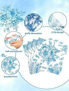 20 Pcs/Set,Blue/Pink/Green, Retro Floral Printed Disposable Napkins. 13*13 Inch Double-Layer Plant Paper Napkins. Suitable For Birthday, Wedding, Tea Party, Hotel Decoration Napkins - Multicolor - View 6