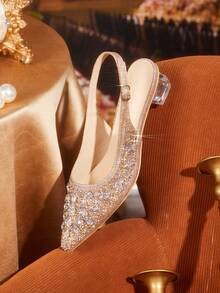 CUCCOO TILAWA Women's Crystal & Glass Rhinestone Pointed Toe Champagne High Heel Pumps, Suitable For Outings, Banquets, Parties And Other Events - Champagne - View 4