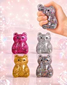 1pc Purple Glitter Bear Squeeze Figure With Transparent Jelly Finish, Colorful Sparkle Filled Animal Shape In Purple Window Box, Soft Handheld Ornament For Desk Decor And Shelf Display - Multicolor - View 3