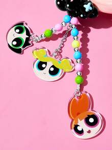 THE POWERPUFF GIRLS X SHEIN 時尚鑰匙圈 精緻包包吊飾 鏡面掛飾 紀念品 收藏品 適合禮物、錢包、書包、背包、汽車配件 - 彩色 - 查看 3