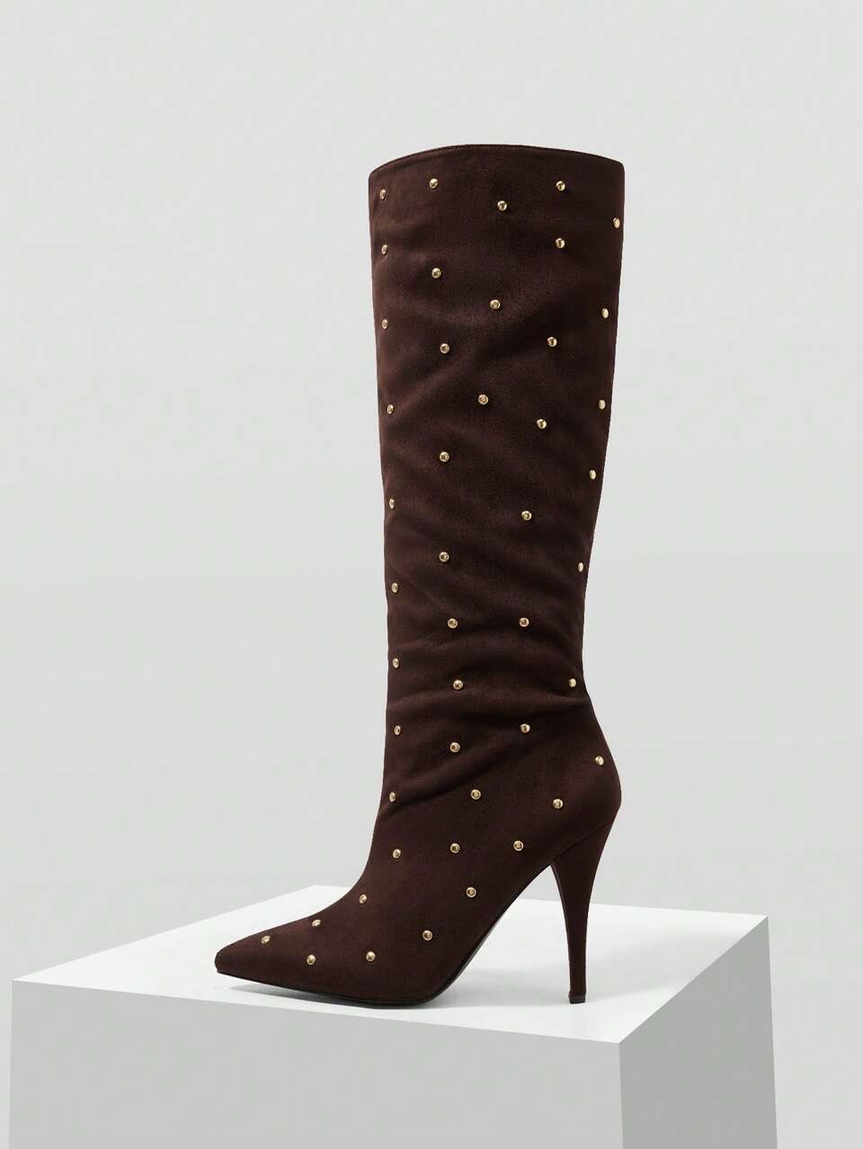 MOTF AUTUMN AND WINTER NEW POINTED THIN HEEL COMFORTABLE VERSATILE COMMUTER FASHION WOMEN'S BOOTS MAILLARD STYLE RETRO RIVET HIGH BOOTS AND KNEE BOOTS