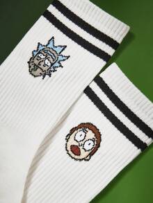 Rick and Morty X SHEIN 1雙透氣柔軟筒襪 - 白色 - 查看 4