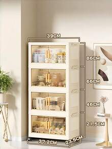 1pc 40cm/50cm Width Folding Storage Cabinet,Clothes Closet Storage Box, Home Storage PortableWardrobe, Double Door Folding Box, 1-6 LayersOptional, Thickened Double Door With Wheels StorageCabinet, Home Use No-Installation Shelving Unit - Transparent Door - View 5