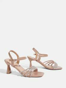 CUCCOO TILAWA Ladies Rhinestone Decorative Elegant High Heel Sandals Light Khaki Spring Shoes Easter Dinner Shoes Christmas, Valentine's Day High Heels - Light khaki - View 9