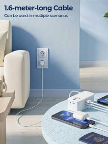 Teckwe This Multi-Functional Travel Power Strip Works In 150 Countries Worldwide,PC,Specs:10A 100-250V~ 50/60Hz 2500W Max - White - View 2