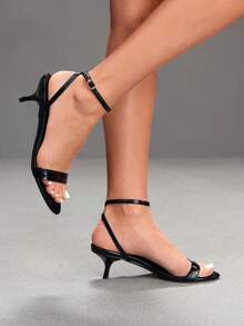 CUCCOO SZL 女款 5.5CM 尖頭黑色小貓跟鞋，易穿脫，性感百搭優雅，適合日常通勤/海灘/派對/約會/宴會 - 黑色. - 查看 9