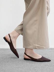 CUCCOO BIZCHIC 女款平底尖頭簡約棕色後扣slingback女鞋，日常百搭輕便舒適通勤上班鞋 - 深棕色PU - 查看 3