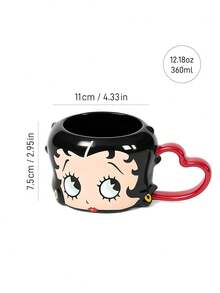 Betty Boop x SHEIN 1個 12.18oz/360ml 卡通造型陶瓷馬克杯，耐冷耐熱，可用於微波爐與洗碗機，適合盛裝水、牛奶、果汁、咖啡，時尚款 Miss Betty - 彩色 - 查看 8