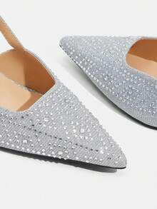 CUCCOO TILAWA Women's Fashion Rhinestone Decor High Heel Party Shoes Spring Shoes Spring Break Easter Prom Heels For Christmas Valentine's Day - Silver - View 6