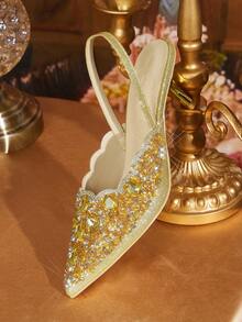 CUCCOO TILAWA Women's Fashion Electroplating And Glass Rhinestone Pointed Women's High-Heeled Shoes, Suitable For Going Out, Banquets, Parties And Other Activities Fall Shoes - Gold - View 3