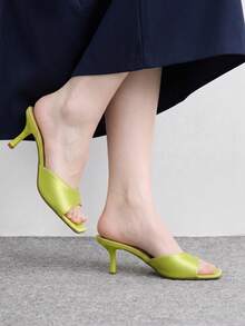 CUCCOO BIZCHIC 女款經典舒適百搭優雅度假休閒穆勒高跟涼鞋 - 淡綠2色丁 - 查看 4