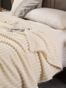 Cirelle Ultra Soft Plush Faux Fur Throw Blanket, Cream White Textured Wave Ribbed Fleece Blanket, Warm Cozy Decorative Blanket Throw For Couch, Sofa, Bed, Bedroom Decor - Beige - View 7