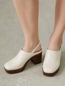 Styleloop Outdoor Women's Square Toe Pu Bottom Fleece Fabric, Fashionable, Simple, Breathable And Comfortable Party Buckle Style, Exposed Heel Shoes - PU beige - View 2