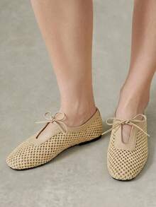 Styleloop Ladies PP Straw Upper, Bow, Decoration, Flat Shoes - Apricot - View 6