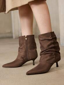 MOTF POINTED TOE SIDE ZIPPER MID-CALF BOOTS FOR CHRISTMAS SPRING SHOES - shallow khaki - View 7