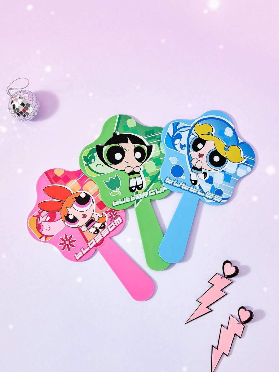 THE POWERPUFF GIRLS X Joivida 1PC Pattern Cartoon Tunes Handheld Mirror Bathroom Mirror - Multicolor - View 1