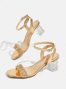 CUCCOO TILAWA Women's Fashion Crystal Glass Rhinestone Embellished High-Heeled Sandals Are Perfect For Outdoor Events And Parties - Champagne - View 7