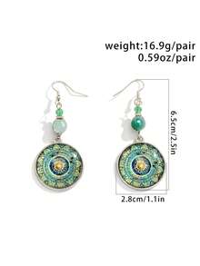 ROMWE Hippie 2pcs Fashionable Creative Style Round Gemstone Pendant Earrings - Multicolor - View 5