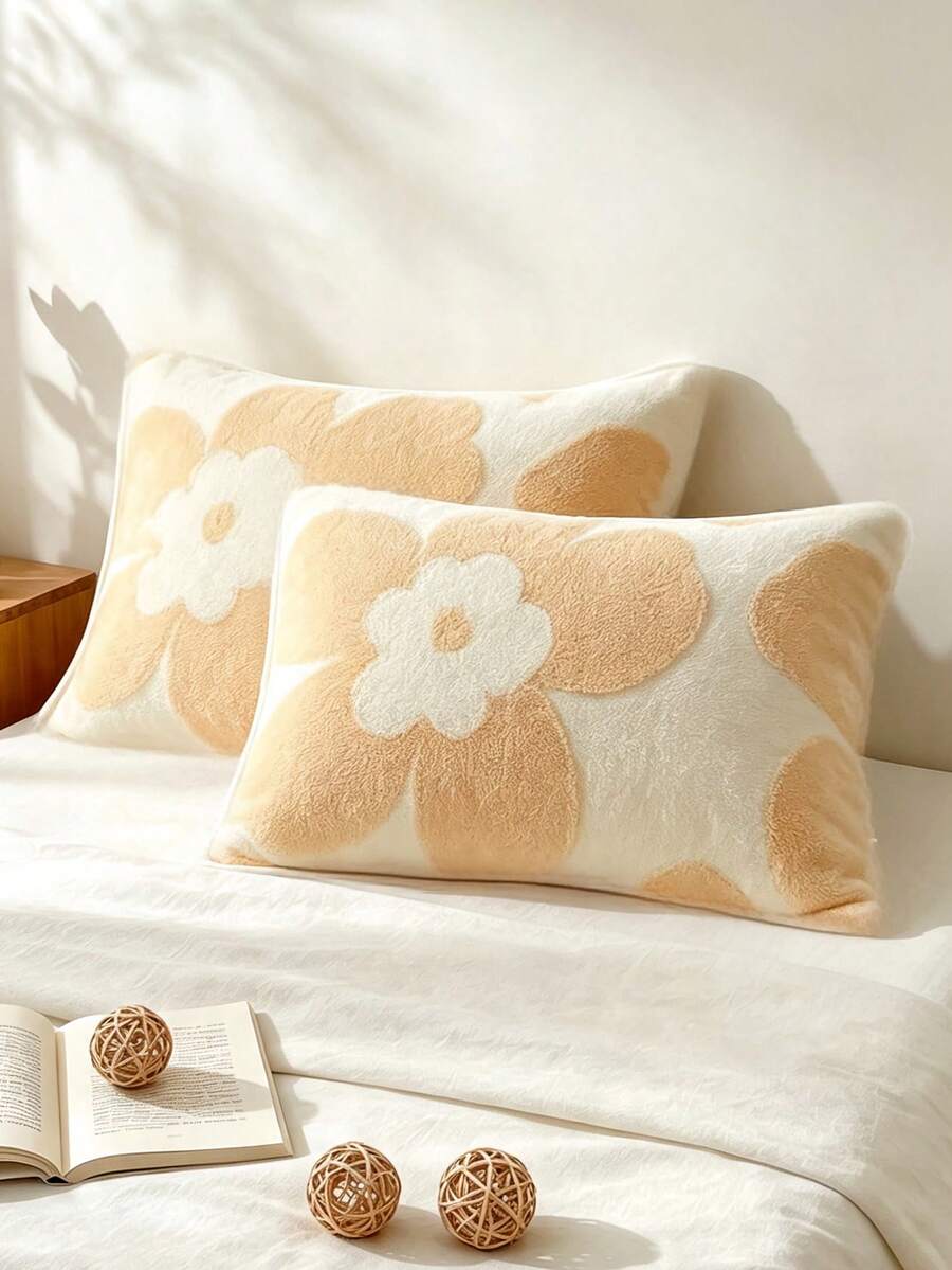 Cirelle 1pc Floral Tufted Pillowcase, Soft Plush Microfiber Pillow Sham With 3D Textured Daisy Flower Pattern, Aesthetic Danish Pastel Bed Pillow Cover (No Insert) - Multicolor - View 1
