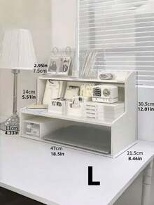 1PC Wood Plastic Composite Multifunctional Desktop Storage Rack Space Saving Cosmetic Organizer Book Pen Holder Display Shelf White Bedroom Living Room Office Dorm Desk Organization For Perfume Lipstick Figure Calendar Mask - White - View 12