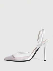 CUCCOO SZL Mesh Pointed Back Space Stiletto Shoes, Side Space Design, Workplace Commuting Dating Slim High Heels - White - View 5