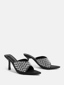 CUCCOO TILAWA Silver Pearl Scalloped High-Heeled Sandals, Ladies' Party Style Open-Toed Stilettos - Black - View 8