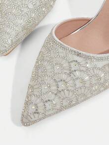 CUCCOO TILAWA Summer Ladies Elegant Luxury Rhinestone Hollow Sandals Shopping Party Commuter Office Fashion Pointed High Heels - Silver - View 6