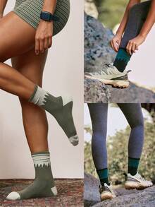 GLOWMODE Cotton Blend Trail Crew Socks 2-Pack With Forest Silhouette Design & Cushioned Sole & Arch Support Hiking Camping Daily Casual Wear - Army Green - View 8