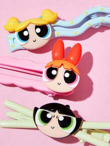 THE POWERPUFF GIRLS X SHEIN 3 buah Jepit Rambut Motif Kartun Lucu, Hadiah, Penjepit Rambut - MultiWarna - View 4