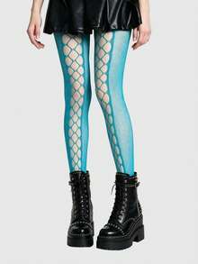 ROMWE Goth Sexy Lady Ripped Fishnet Black Tights - Cave lake blue - View 5