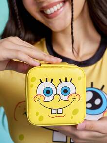 SpongeBob SquarePants | SHEIN 卡通黃色海綿人造皮革旅行珠寶盒，便攜式項鍊收納盒附3個掛鉤與戒指隔層，迷你收納盒，適合女孩日常使用與旅行 - 黃色 - 查看 4