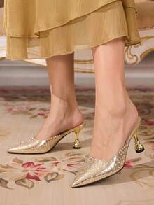 CUCCOO TILAWA Flower Rhinestone Elegant Sexy Pointed Women's High Heels - Exquisite And Stylish Design, With A Slip-On Design For Women With Stilettos - Champagne - View 11