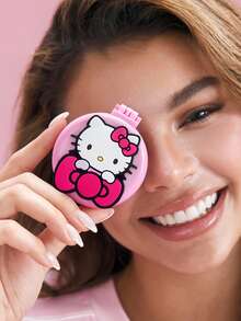 HELLO KITTY AND FRIENDS | SHEIN Round Foldable Air Cushion Hair Brush With PVC Cartoon Patch, Built-In Compact Mirror, Soft Massage Bristles, Portable 2-In-1 Cosmetic Comb For Girls Daily Travel Use - Pink - View 3